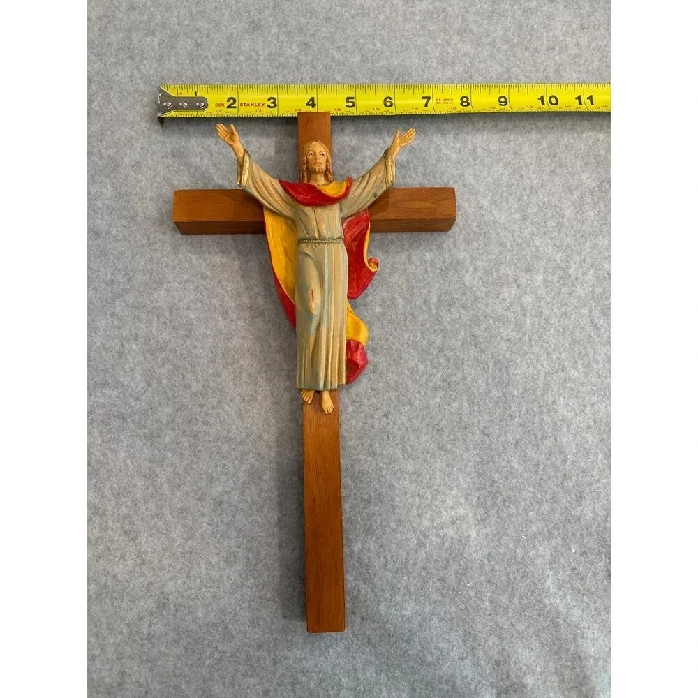 Genuine Fontanini Corpus Christ Made in Italy Wood Cross Religious Wall Decor